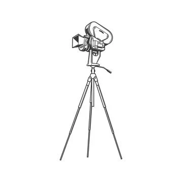 Video camera retro cinematography device on tripod Stock Illustration
