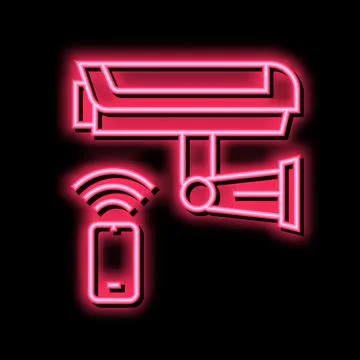 Video camera, security system remote control neon glow icon illustration 스톡 일러스트