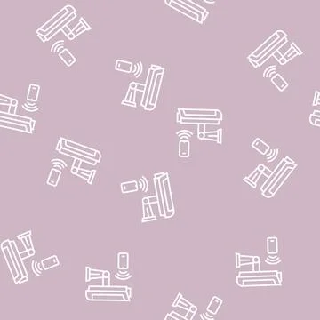 Video camera, security system remote control line seamless pattern Stock Illustration