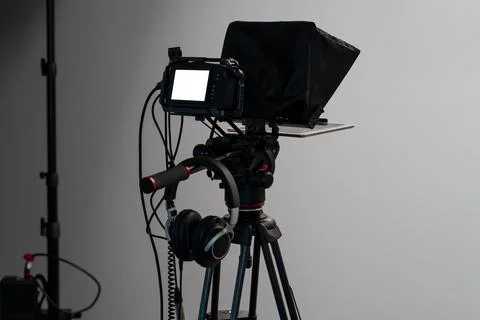Video Camera Setup in a Studio with a Blank Display Screen Stock Photos