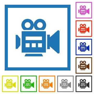 Video camera side view flat framed icons Ilustración de archivo