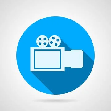 Video camera sign flat vector icon Blue round vector icon with white silho... Stock Photos
