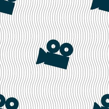 Video camera sign icon. content button. Seamless pattern with geometric textu Illustrazione stock