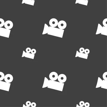 Video camera sign icon. content button. Seamless pattern on a gray background Illustrazione stock