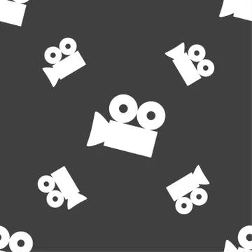 Video camera sign icon. content button. Seamless pattern on a gray background Stock Illustration