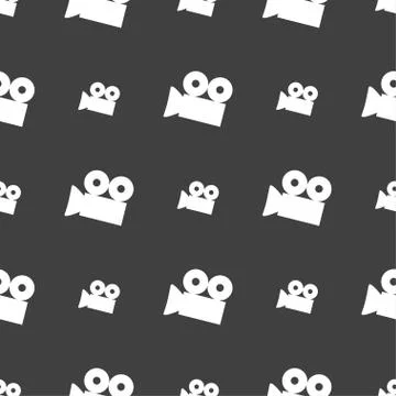 Video camera sign icon. content button. Seamless pattern on a gray background Stock Illustration