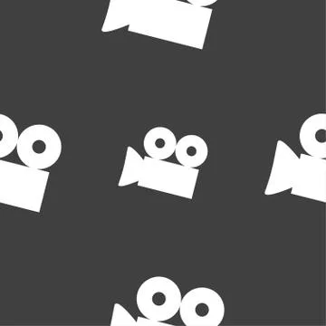 Video camera sign icon. content button. Seamless pattern on a gray background Stock Illustration