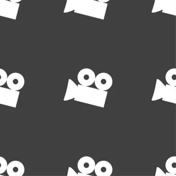 Video camera sign icon. content button. Seamless pattern on a gray background Illustrazione stock