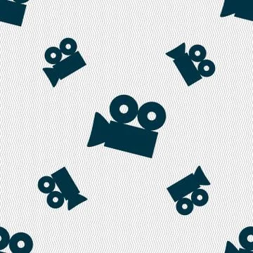 Video camera sign icon. content button. Seamless pattern with geometric texture. Stock Illustration