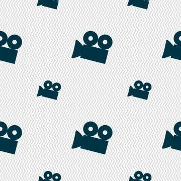 Video camera sign icon. content button. Seamless pattern with geometric texture. Stock Illustration