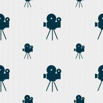 Video camera sign icon.content button. Seamless pattern with geometric textur Illustrazione stock