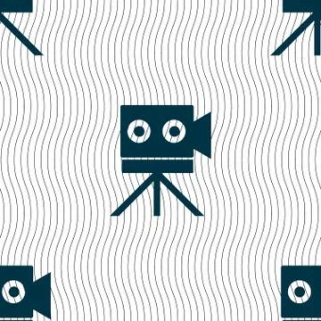 Video camera sign icon.content button. Seamless pattern with geometric textur Illustrazione stock