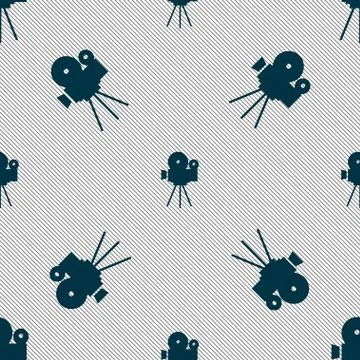 Video camera sign icon.content button. Seamless pattern with geometric textur Stock Illustration