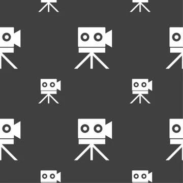 Video camera sign icon.content button. Seamless pattern on a gray background. 스톡 일러스트