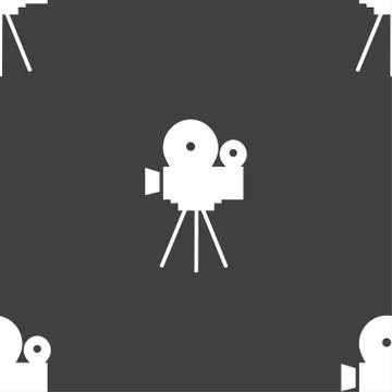 Video camera sign icon.content button. Seamless pattern on a gray background. Illustrazione stock