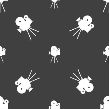 Video camera sign icon.content button. Seamless pattern on a gray background. Stock Illustration