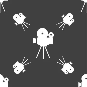Video camera sign icon.content button. Seamless pattern on a gray background. Illustrazione stock