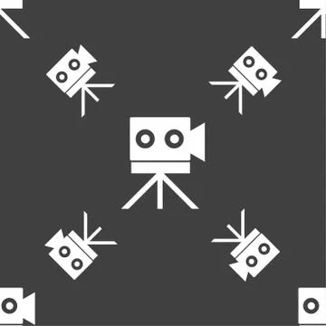 Video camera sign icon.content button. Seamless pattern on a gray background. Stock Illustration