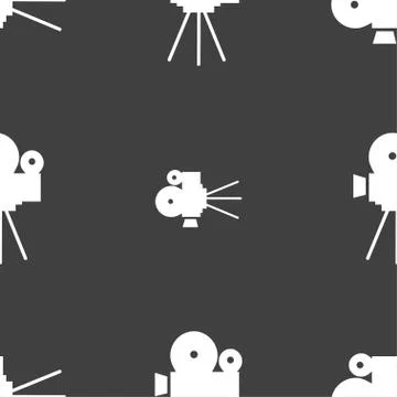 Video camera sign icon.content button. Seamless pattern on a gray background. Stock Illustration