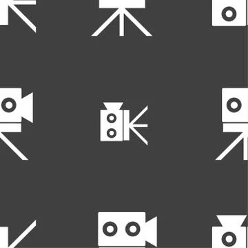 Video camera sign icon.content button. Seamless pattern on a gray background. 스톡 일러스트