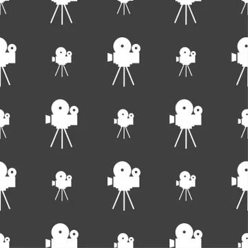 Video camera sign icon.content button. Seamless pattern on a gray background. Stock Illustration