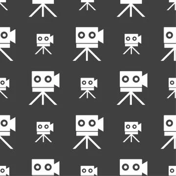 Video camera sign icon.content button. Seamless pattern on a gray background. Stock Illustration