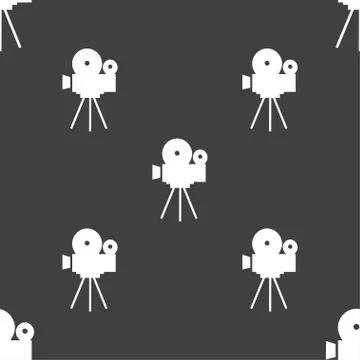 Video camera sign icon.content button. Seamless pattern on a gray background. Illustrazione stock