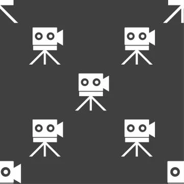 Video camera sign icon.content button. Seamless pattern on a gray background. Stock Illustration