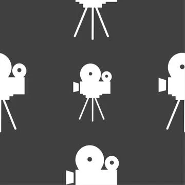 Video camera sign icon.content button. Seamless pattern on a gray background. Stock Illustration