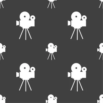 Video camera sign icon.content button. Seamless pattern on a gray background. Stock Illustration