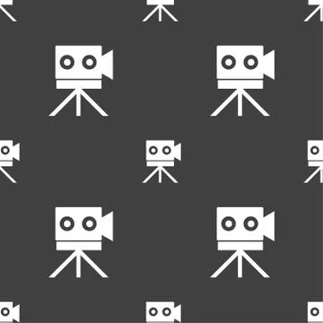 Video camera sign icon.content button. Seamless pattern on a gray background. 스톡 일러스트