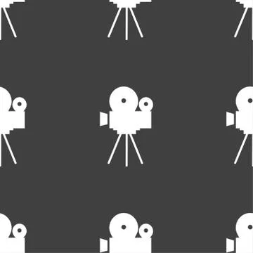 Video camera sign icon.content button. Seamless pattern on a gray background. Illustrazione stock