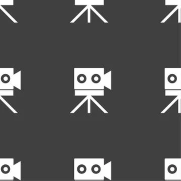 Video camera sign icon.content button. Seamless pattern on a gray background. Stock Illustration