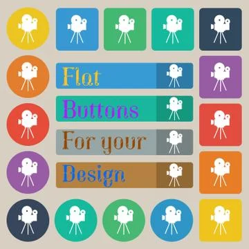 Video camera sign icon.content button. Set of twenty colored flat, round, square Stock Illustration