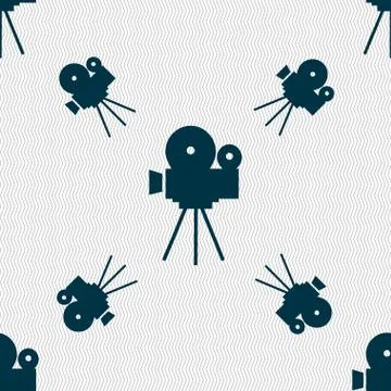 Video camera sign icon.content button. Seamless pattern with geometric texture. Illustrazione stock