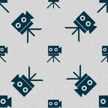 Video camera sign icon.content button. Seamless pattern with geometric texture. Stock Illustration