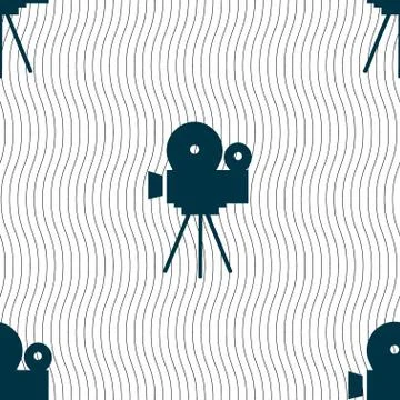 Video camera sign icon.content button. Seamless pattern with geometric texture. Illustrazione stock