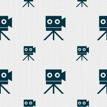 Video camera sign icon.content button. Seamless pattern with geometric texture. Stock Illustration