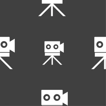 Video camera sign icon.content button. Seamless pattern on a gray background. Stock Illustration