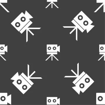 Video camera sign icon.content button. Seamless pattern on a gray background. Stock Illustration