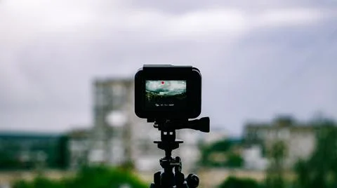 Video camera on a tripod Stock Photos