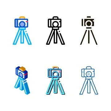 Video camera types with tripod icon vector outline Stock Illustration