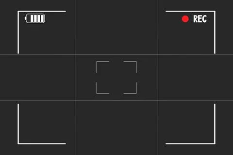 Video camera viewfinder overlay template, interface on dark background. Photo Stock Illustration