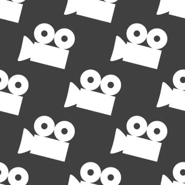 Video-camera web icon. flat design. Seamless gray pattern. Illustrazione stock