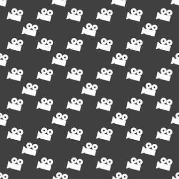 Video-camera web icon. flat design. Seamless gray pattern. Stock Illustration