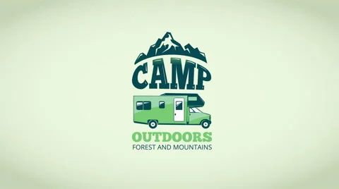 Video camp logo with mini van and mountains Stock Footage 66876859