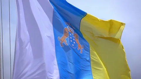 Video of Canary Islands flag flowing in Wind in 4k Stock Footage