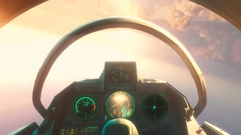 The video captures the breathtaking view from the cockpit of a military jet as Video stock 235928073