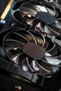 Video card cooling system cooler close-up, Selective focus. Stock Photos