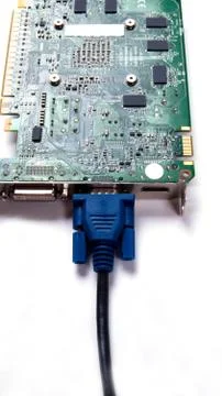 Video card, electronic circuit, computer component, isolated on white backgro Stock Photos